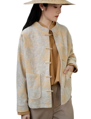 Ystylee Women's Lightweight Fall Jacket Jacquard Mandarin Collar Chinese Frog Button Tang Suit Coat Tops
