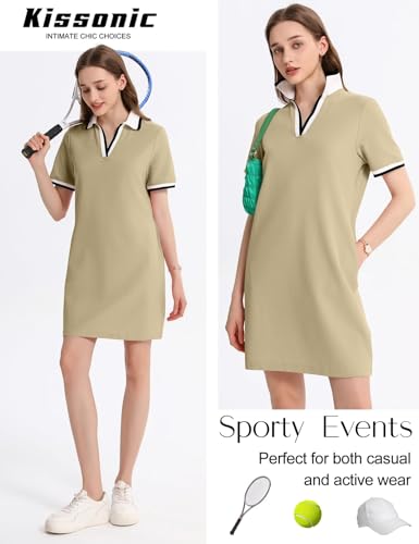 Image of Kissonic Polo Dresses for Women Short Sleeve Tennis Golf Dress V Neck Summer Casual Dress with Pocket