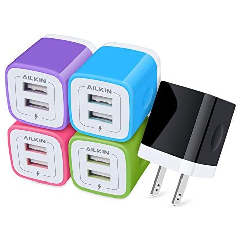 Wall Charger, 5Pack 5V/2.1AMP AILKIN Dual-Port USB Wall Charger Home Travel Plug Power Adapter for iPhone 17/Air/16e/16/15/4/13 Pro Max/12/SE/11Pro Max/XS/XR, Samsung Galaxy, HTC Tablet Moto Box Cover