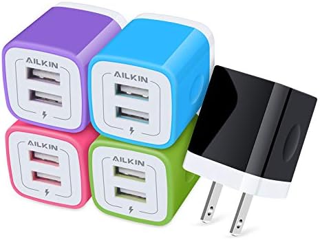 Wall Charger, 5Pack 5V/2.1AMP AILKIN Dual-Port USB Wall Charger Home Travel Plug Power Adapter for iPhone 14/13 Pro Max/12/SE/11Pro Max/XS/XR/8/7/7 Plus, Samsung Galaxy S10 S7 S6, HTC Tablet Moto Box
