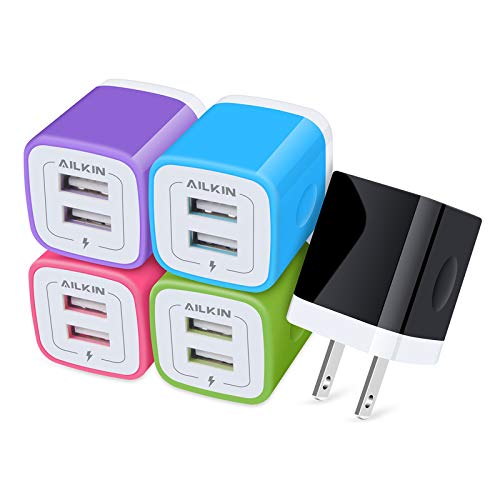 Wall Charger 5Pack 5V 2 1AMP AILKIN Dual-Port USB Wall Charger Home Travel Plug Power Adapter for iPhone