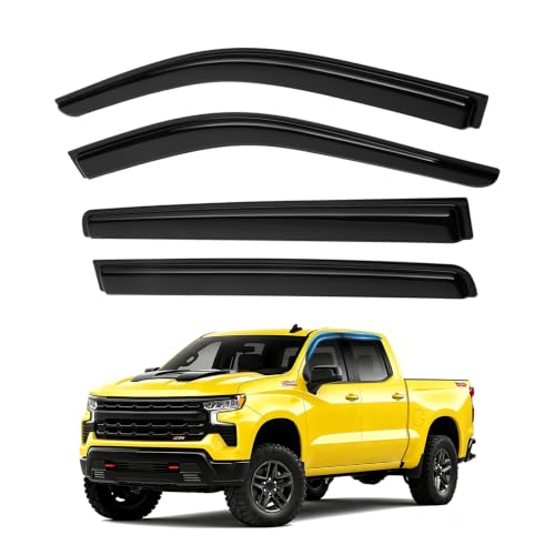 Image of Silverado Rain Guards - Window Visors for 2019-2025 2026 Chevrolet Chevy Silverado /GMC Sierra 1500 Crew Cab, Out-Channel Side Window Rain Guards for Silverado Accessories, 4PCS, Black