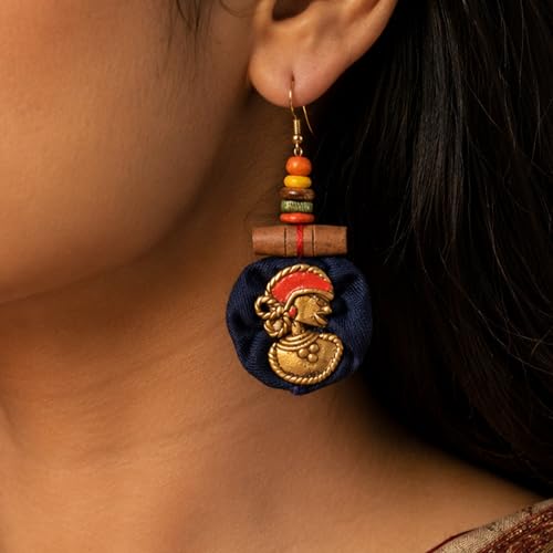 Image of Royal Queen & Empress Handcrafted Tribal Dhokra Earrings Collection for Women - Wooden, Fabric & Round Statement Ethnic Designs in Multiple Colours