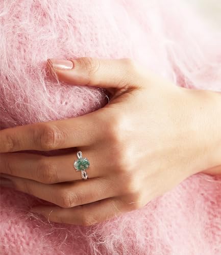 Natural Moss Agate Ring for Women 925 Sterling Silver Oval Engagement Wedding Ring for Her Engraved Customized Jewelry Size 5 to 122