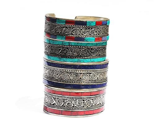 Mosaic Stabilized-Turquoise Adjustable Cuff Bracelet | Tibetan Boho Jewelry For Men & Women From Nepal #TOP3