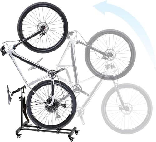 YOUWE7 Vertical Upright Bicycle Floor Stand - Movable Freestanding Indoor Bike Storage Rack for Garage or Apartment - No Drill - Compatible with Tire Widths of up to 2.3 and Wheel Sizes up to 29
