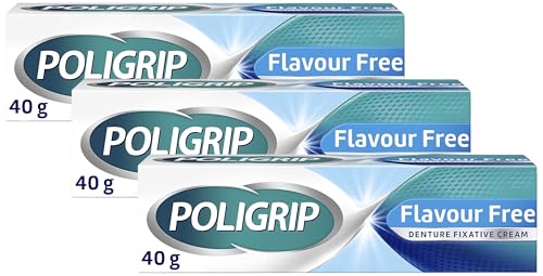 Poligrip Denture Adhesive, Fixative Cream to Secure Dentures, False Teeth & Partials, Flavour Free, 40 g, (Pack of 3)