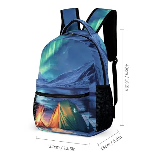 Camping in Northern Lights Funny Backpack Sets Lightweight 3Pcs Daypack Set with Lunch Box and Pencil Case for Women Men2