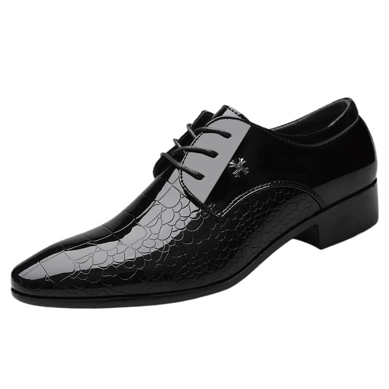 Formal Shoes for Men Men's Oxford Shoes, Lace-up Patent Leather Dress Shoes, Pointed Toe Classic Derbies for Wedding, Prom, and Formal Occasions