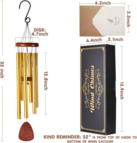 Image of Memorial Wind Chimes for Loss of Loved One - Sympathy Wind Chimes for Dad, Mom, Baby, Brother, or Friend - Outdoor Bereavement Gift, Gold (Teardrop Design)