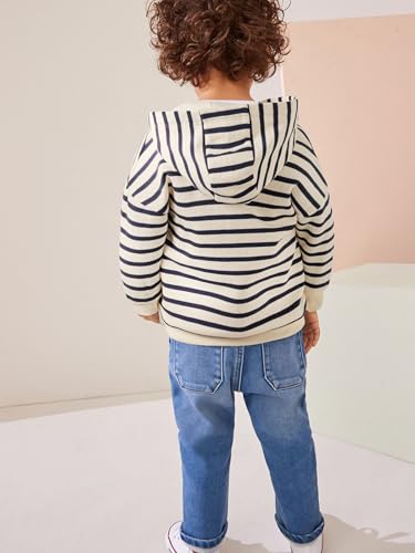 NEXT Jungen Standard Oversize-Kapuzenjacke mit Reißverschluss Ecru White/Navy Blue Stripe 68-74