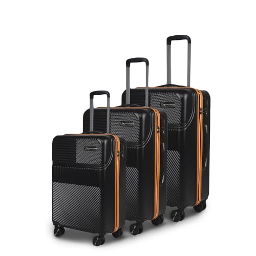 Image of Move-Meant VOYAGEWARE Small Cabin, Medium Check-in & Large Check-in Suitcase|55 Cm, 66 Cm & 75 Cm|360 Degree 8 Wheels Number Lock Polycarbonate Black Trolley Bag | Luggage for Travel - Pack of 3