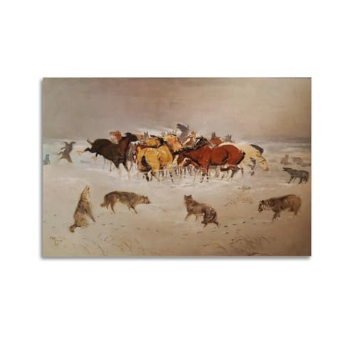 Poster Flying Hoofs 1894 de Charles Marion Russell impression sur toile 60x90cm