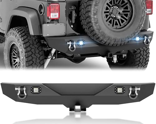 YZONA for Wrangler JK JKU Rear Bumper Compatible with 2007 2008 2009 2010 2011 2012 2013 2014 2015 2016 2017 2018 Jeep Wrangler JK JKU Unlimited 2/4 Doors with D-Rings 2 Hitch Receiver & LED Lights