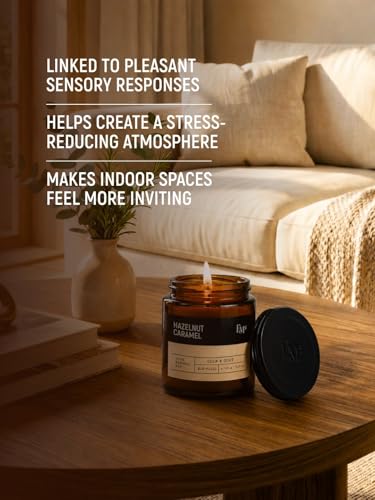Image of EM5 Gourmand Scented Candles Set of 4 | Aromatherapy Candles for Home Fragrance | Vanilla Latte, Coffee Cacao, Hazelnut Caramel & Cinnamon Vanilla | Natural Wax | Smokeless Clean Burn | 40 Hrs Each