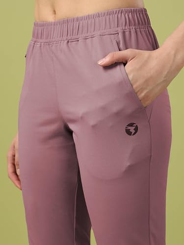 Image of TECHNOSPORT Women's Solid Straight Fit Track Pants with 4-Way Stretch, Moisture-Wicking Fabric, Mid-Rise Drawstring Waist & Pockets for Gym, Running, Workout and Everyday Athleisure