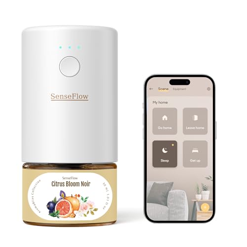 SenseFlow Difusor Aceites Esenciales Difusor de Aromas Smart Wi-Fi SF101S -Ultrasónico Sin Agua, 100 % Vegetal, Aromaterapia120 Días, para Hogar, Hotel y Estudio hasta 100 ㎡ - Flor de Cítricos Noir