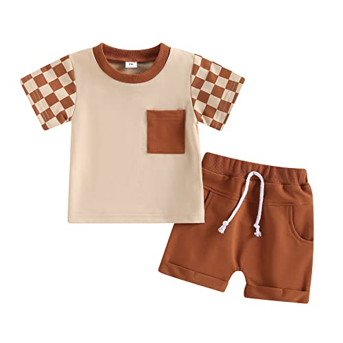 Image of Hoanselay Toddler Infant Baby Boy Summer Shorts Set Color Block Short Sleeve T-Shirt Top and Casual Shorts Outfit Clothes