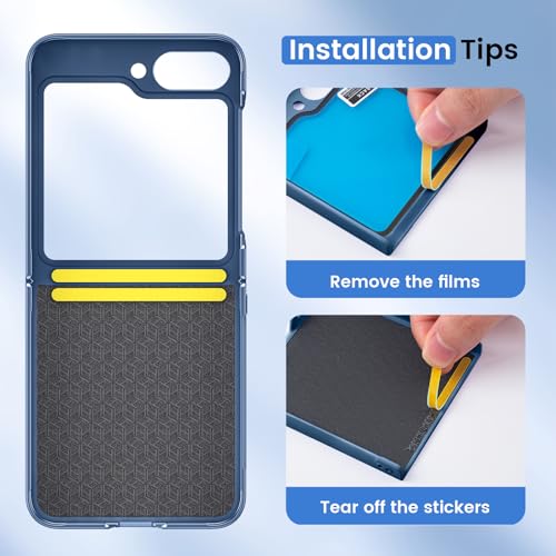 Image of Ruky for Galaxy Z Flip 6 Case, with Built-in Screen Protector, Dark Blue | Hard PC Ultra Slim Anti-Scratches Wireless Charging, HD Clearly Shockproof Phone Case for Samsung Galaxy Z Flip 6, Dark Blue