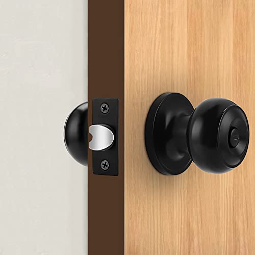 Probrico Door Knob Interior Matte Black Finish, 6 Pack Door Handles With Lock, Keyless Bathroom Bedroom Door Knobs, Solid Latch #TOP5