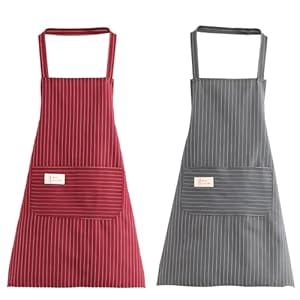 Grembiule Da Cucina Chef – 2pcs Regolabile in Cotone Poliestere, Lavabile – Grigio E Bordeaux