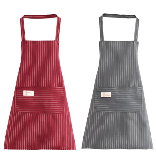 Grembiule Da Cucina Chef - 2pcs Regolabile in Cotone Poliestere, Lavabile - Grigio E Bordeaux