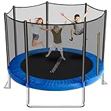 SereneLife Outdoor Trampoline for Kids and Adults - 8ft 10ft 12ft - ASTM Certified Heavy Duty Garden Trampoline with Safety Poles Netting and Stable Rustproof Frame