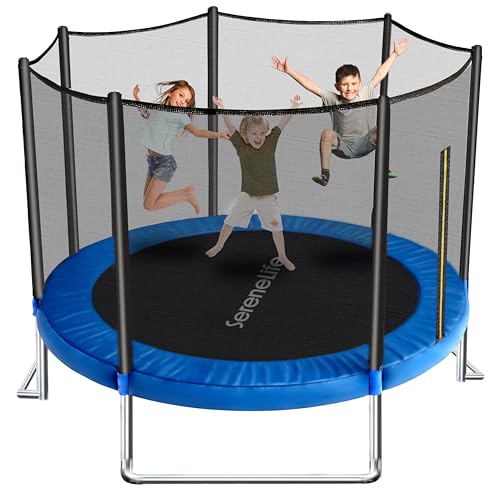 SereneLife Outdoor Trampoline for Kids and Adults - 8ft 10ft 12ft - ASTM Certified Heavy Duty Garden Trampoline with Safety Poles Netting and Stable Rustproof Frame