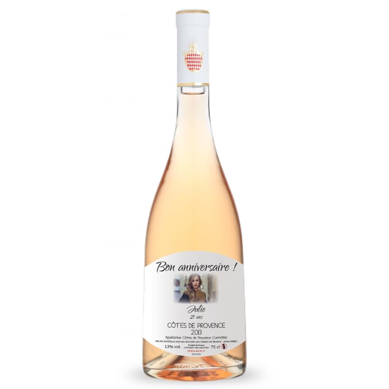 Vin rosé « Côtes de Provence » - Bouteille vin personnalisée avec votre texte et votre image/logo [ Vins et spiritueux ] (1 bouteille)