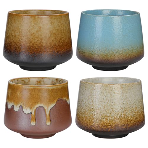 GOEDCH Juego de 4 tazas de café de cerámica, tazas de café espresso de pared gruesa, hechas a mano de gres, aptas para lavavajillas, para té en casa, oficina, regalo GOEDCH Juego de 4 tazas de café de cerámica, tazas de café espresso de pared gruesa, hechas a mano de gres, aptas para lavavajillas, para té en casa, oficina, regalo