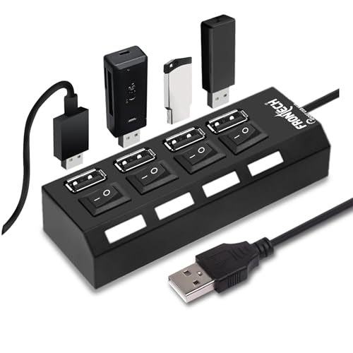 Image of Frontech 4-Port USB Hub with Individual On /Off Switches, LED Indicators, 40 cm Cable, Optional Power Input Port, Plug-and-Play Multi-Device Connectivity, Backed with 1 Year Warranty