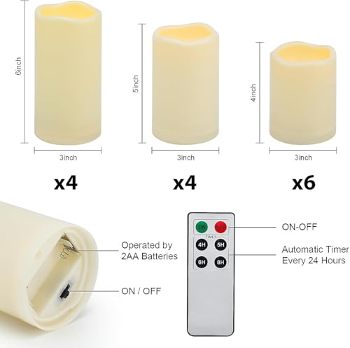 Image of Aignis 14pcs Flameless LED Candles Battery Operated with Remote Timer, Outdoor Indoor Waterproof, Warm Glow for Cozy & Romantic Home /Wedding /Holiday Decor (D 3'' x H 4'' /5'' /6'')