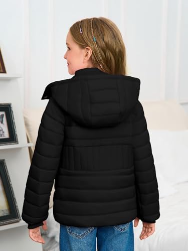 Haloumoning Girls Hooded Puffer Jacket Kids Winter Quilted Down Coats with Zipper Pockets 5-14 Years4