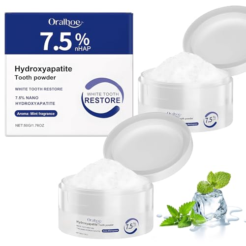 2PCS Dentifricio in Polvere, Idrossiapatite Dentifricio, Polvere Sbiancante per Denti, Hydroxyapatite Tooth, Senza Fluoro, per Denti Bianchi e Alito Fresco