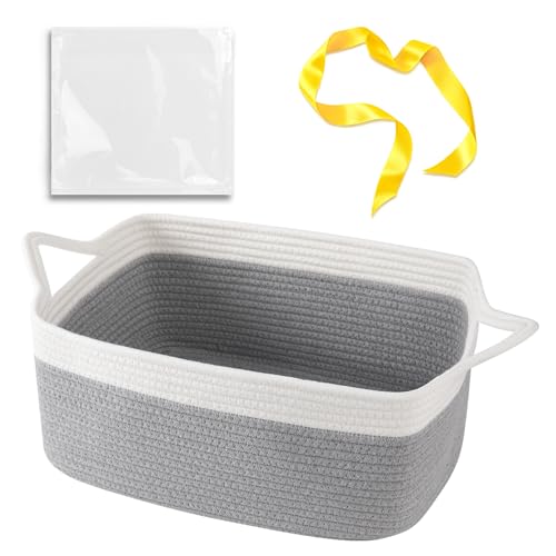 Image of OIAHOMY 19L Woven Basket, Gift Basket Empty with Gift Bags and Ribbons, Rope Baskets for Baby Showers, Storage Baskets with Handles for Nursery, Pet Toy Organizer - Grey & White