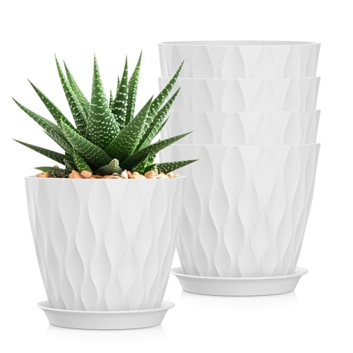 SQKH 7 Inch Plant Pots 5 Pack, Flower Planters with