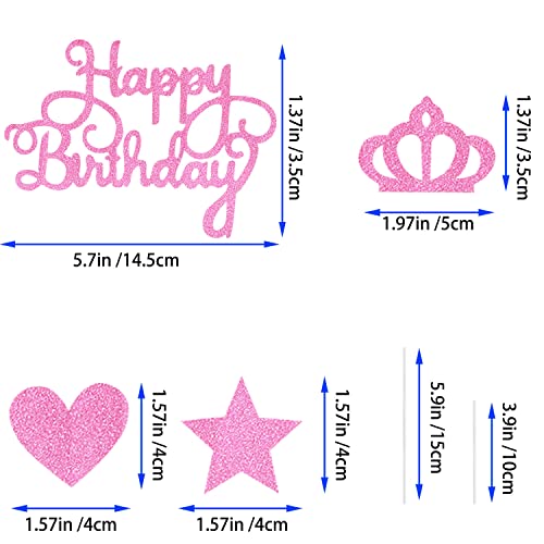 Zolunu Happy Birthday Cake Topper With Crown Girls Boys Party Decorations, Reusable, Personalised Glitter Cupcake Topper For All Ages Birthday Party (Pink) #TOP1
