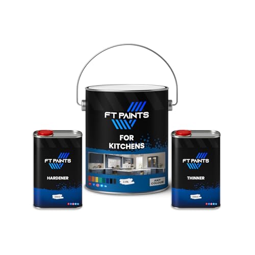 FabioT. FT Paints 2.75L Kit Fast-Drying Wood Paint with Satin Matt Finish for Kitchens- RAL 5015-Sky Blue
