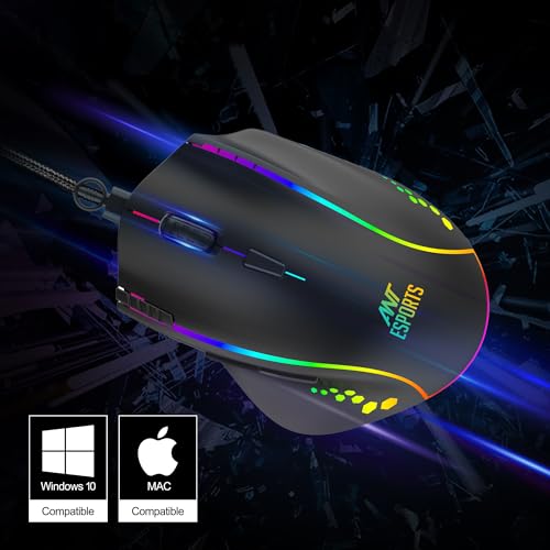 Image of Ant Esports GM600 RGB Wired Gaming Mouse 7200 DPI Optical Sensor 6 Adjustable DPI Levels 7 Programmable Buttons HUANO 50M Click Switches 14 RGB Modes Ergonomic USB Mouse for PC Laptop Gaming & Office