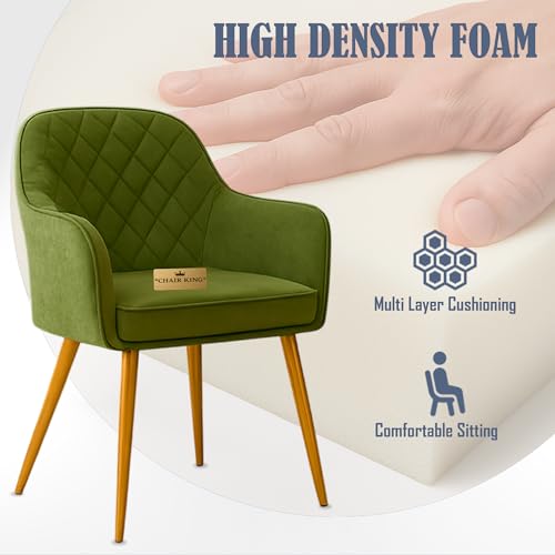 Image of Barfi Velvet Dining Chair | Set of 2 Premium Accent Chair with Armrest, Padded Seat and Metal Legs | Comfy Chair for Home, Office & Restaurents | (Parrot Green Set of 4)