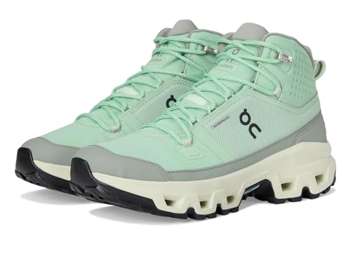 On Women's Cloudrock Mid Waterproof Sneaker, Mineral/Aloe, 10