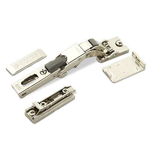 2er Set Salice Push Open Universalscharnier 110° für Glas- und Spiegeltüren inkl. Linearplatte Höhe 3 mm mit Euroschrauben, Exzenterverstellung, Glastürscharniere mit Abdeckkappen