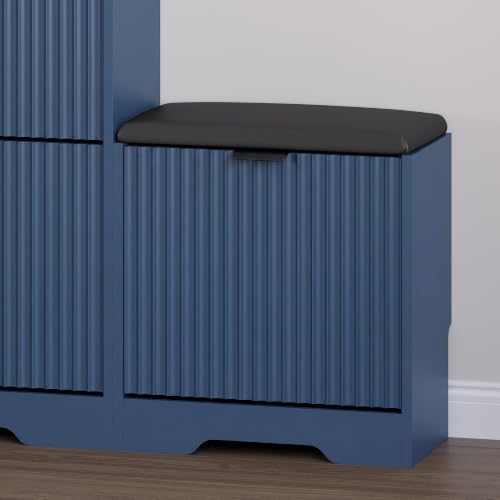 Image of BORNOON Slim Shoe Cabinet with Bench for Entryway, Hidden Storage and Adjustable Shelves, Free Standing Wooden Shoes Organizer for Hallway, Foyer
