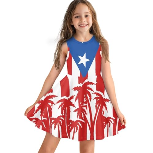 Hdjxbdhsv Puerto Rico PR Flag Girls Summer Dress High Waisted Sleeveless Camisole Party Holiday Swing Sunny Dress for 3-16 Teens Ethnic Puerto Rican Boricua