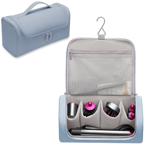 Image of Travel Storage Bag for Dyson Hair Dryer, Travel Case with Hook, Curler and Accessories Organizer, Large-Capacity Case Holder, Portable Carrying Case, Storage Organizer Bag for Women., Blue,