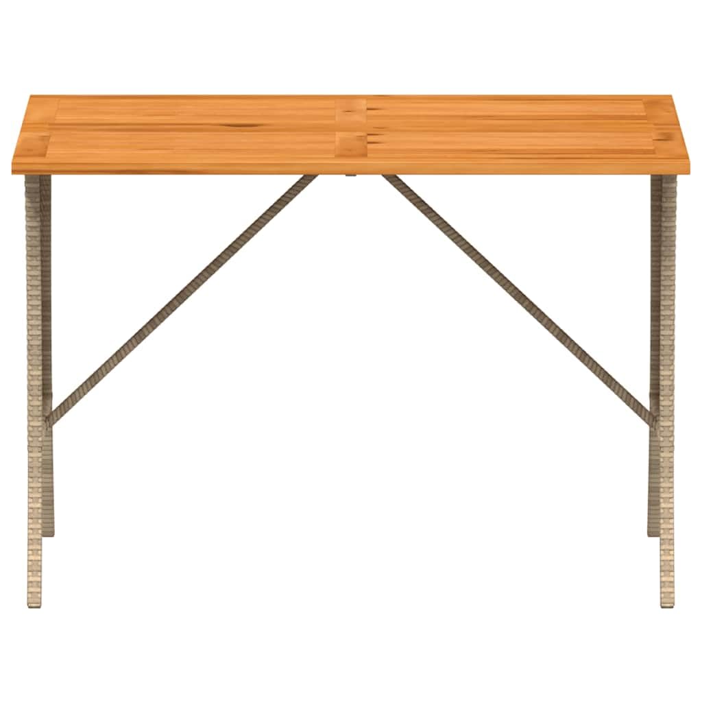 Stół ogrodowy z blatem z drewna akacjowego i malowaną proszkowo ramą stalową, 105 x 75 x 72 cm, beżowy, polirattan, odporny na warunki atmosferyczne, na balkon, taras, werandę