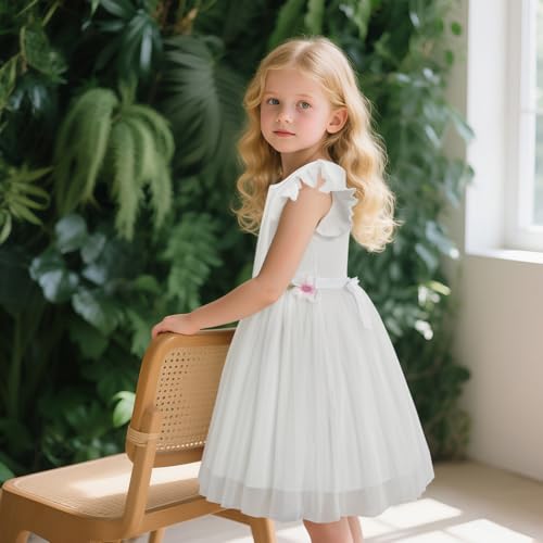 LQSZ Tutu Dress for Little Flower Girl Toddler, Girls Summer Dress Ruffle Sleeve for Princess Birthday Wedding Dance Party Size 2-12 Years3