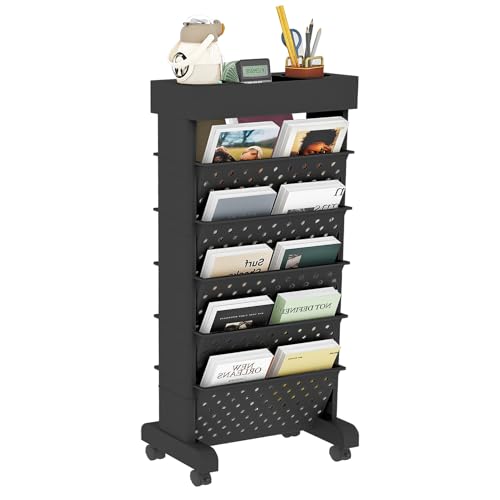 Image of 6 Tier Rolling Utility Cart Multi-Functional Movable Storage Book Shelves with Lockable Casters for Study Office Classroom, Black