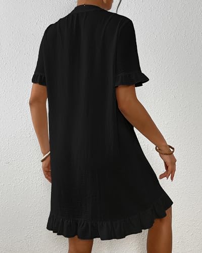 Bsubseach Womens Swimsuit Cover Up Shirt Ruffle Short Sleeve Bathing Suit Coverups V Neck Flowy Ruffled Beach Bikini Dress4