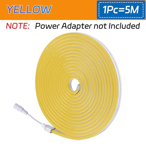 Image of Yellow LED Neon Rope Light 16.4FT Flexible 12V Strip Lights | Cuttable Silicone Tube for Bedroom, Patio, Holiday Decor, DIY Signs & Accent Lighting (Adapter Not Included)